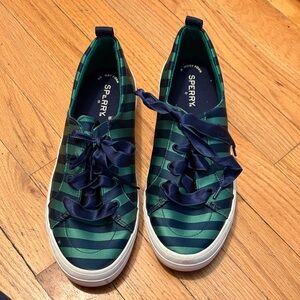 Sperry Women's Green and Blue Striped Sneakers, 9.5